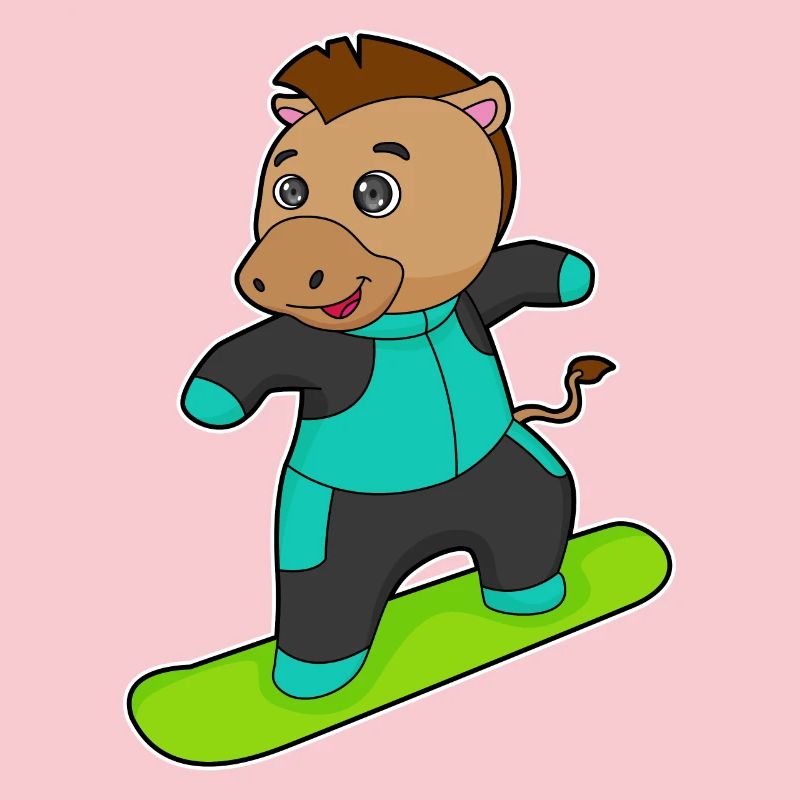 Cheval comme snowboarder avec snowboard