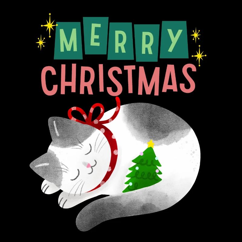 Cat with Christmas tree, Christmas saying