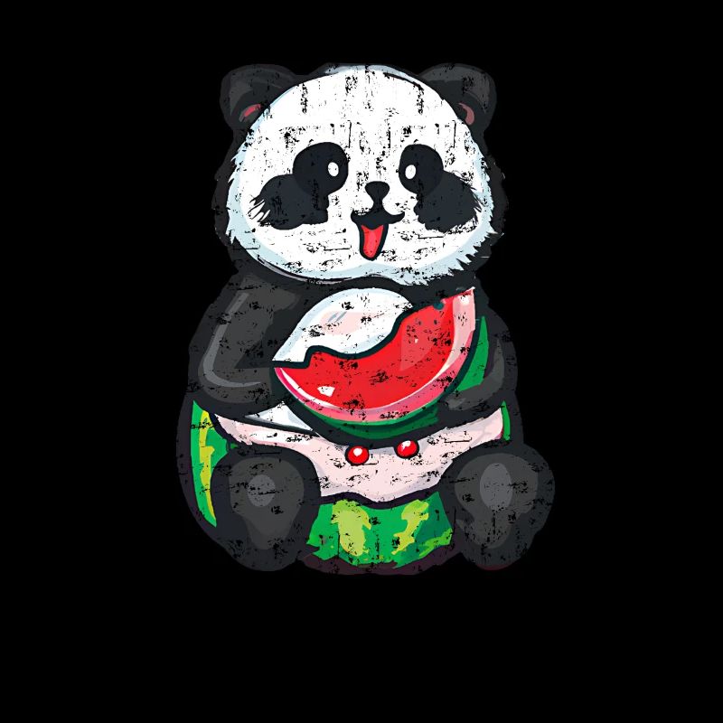 Un panda mignon s’assoit et mange une pastèque