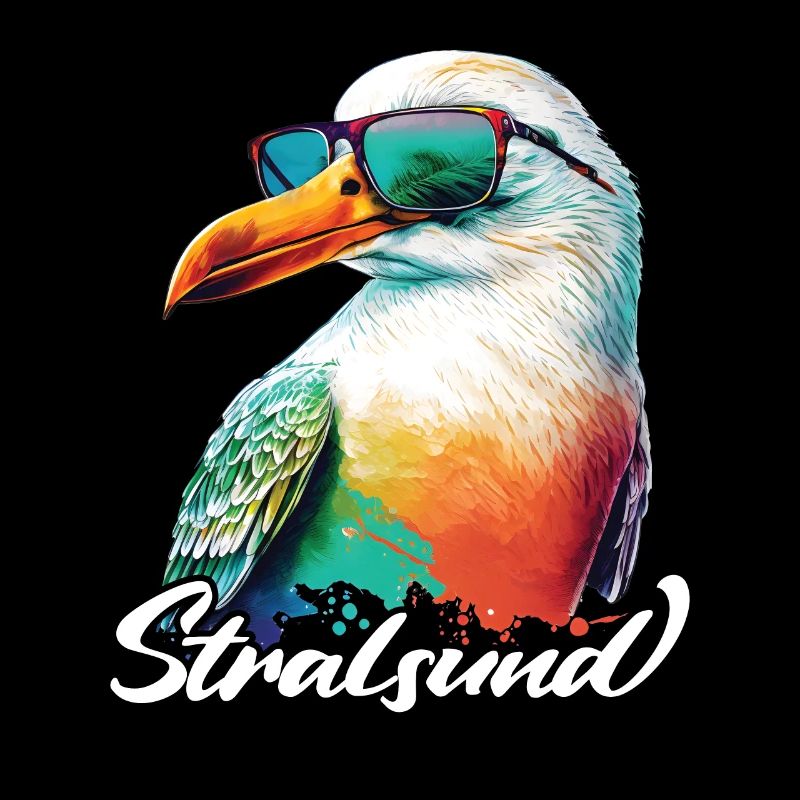 Stralsund Urlaub coole bunte Möwe mit Sonnenbrille