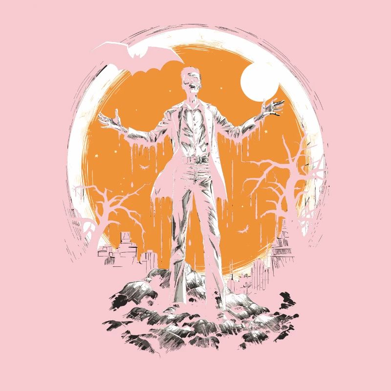 Zombie squelette avec les bras tendus devant la lune