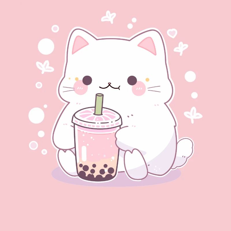 Kawaii Cat Drinks Boba Bubble Tea Chibi
