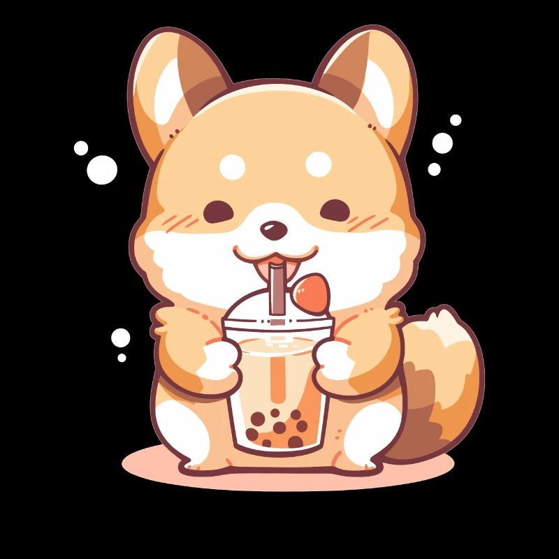 Kawaii Corgi Hund trinkt Boba Bubble Tea Chibi
