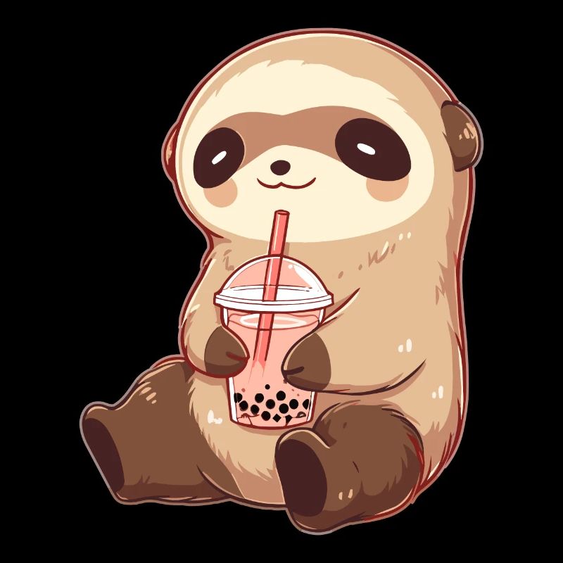 Kawaii Faultier trinkt Boba Bubble Tea Chibi