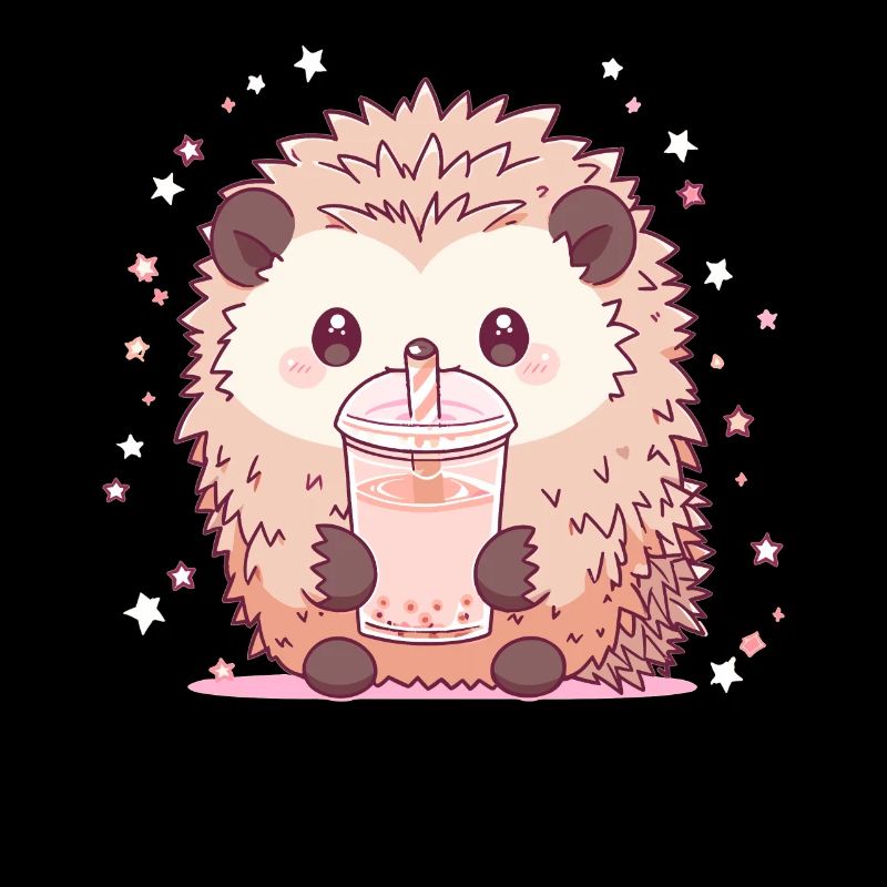 Kawaii Hedgehog Drinks Boba Bubble Tea Chibi