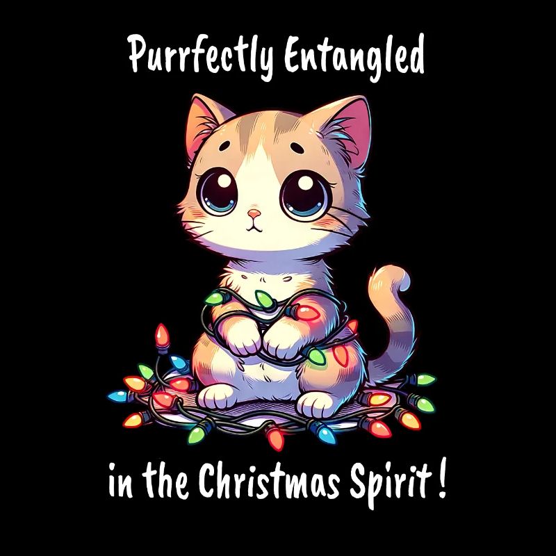 Chat de Noël mignon guirlandes lumineuses maladroites