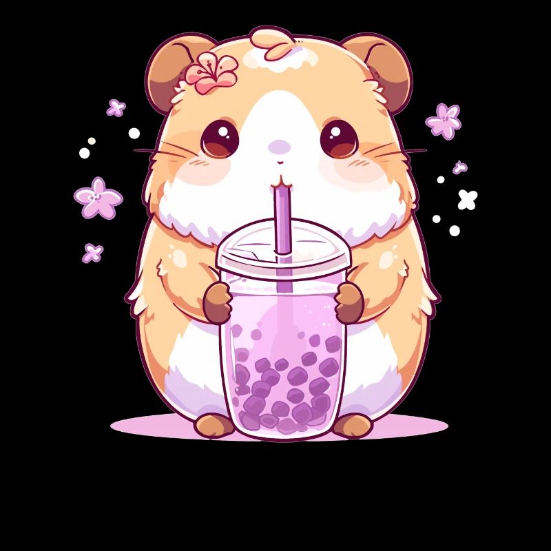 Kawaii Hamster trinkt Boba Bubble Tea Chibi