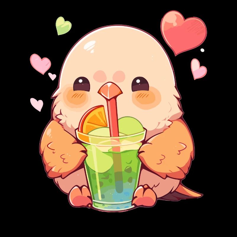 Kawaii Lovebird Drinks Boba Bubble Tea Chibi