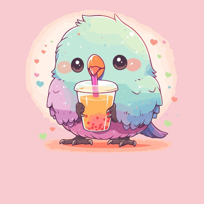 Kawaii Lovebird Drinks Boba Bubble Tea Chibi