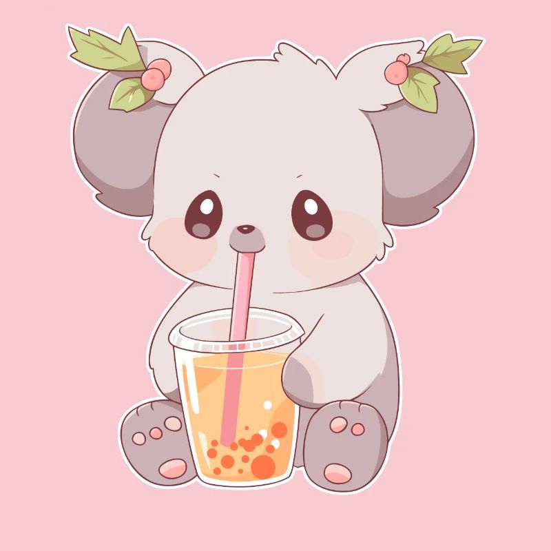 Kawaii Koala Drinks Boba Bubble Tea Chibi
