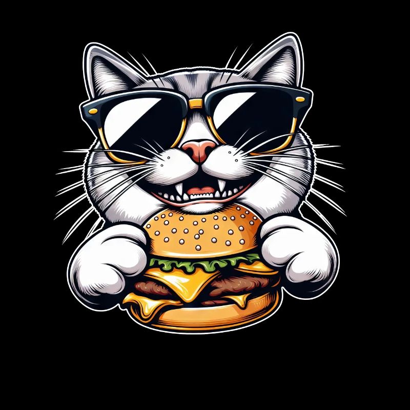 Chat nerd cool mangeant hamburger cheeseburger