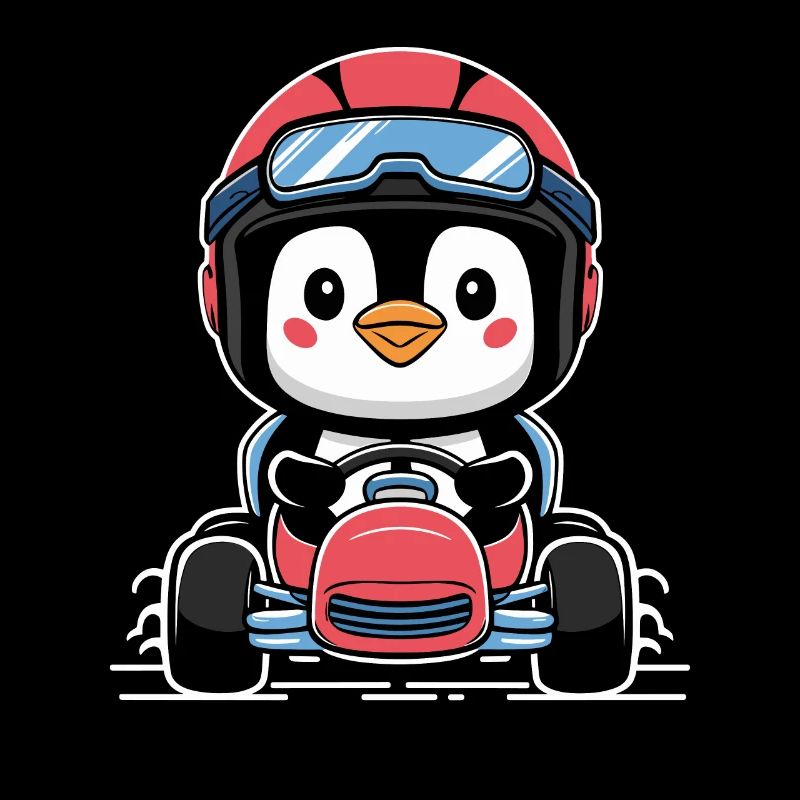 Mignon pingouin pilote de course en kart