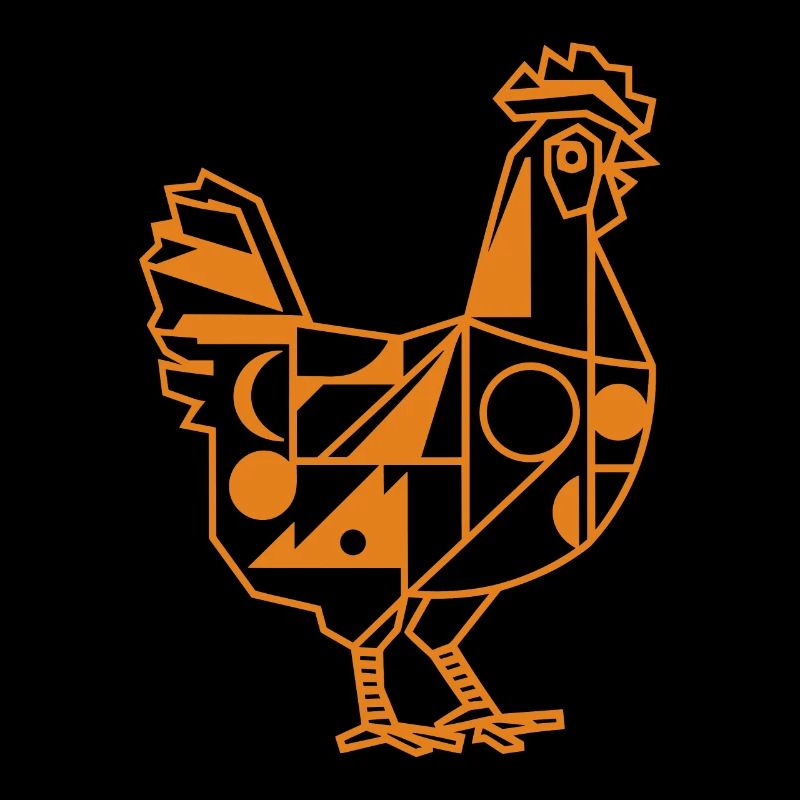 Graphique géométrique d’animal de la ferme : Poulet en orange