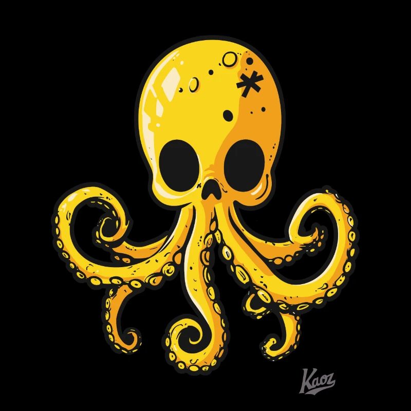 Dessin animé de pieuvre de crâne jaune