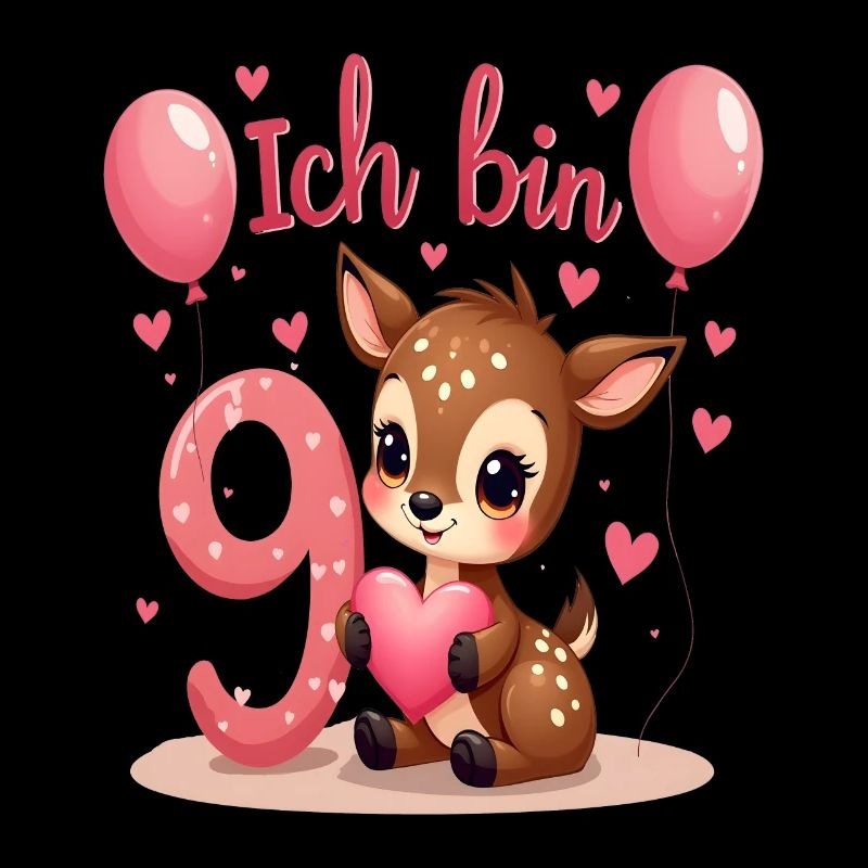 Süßes Reh Ich bin 9 Kinder 9. Geburtstag Mädchen