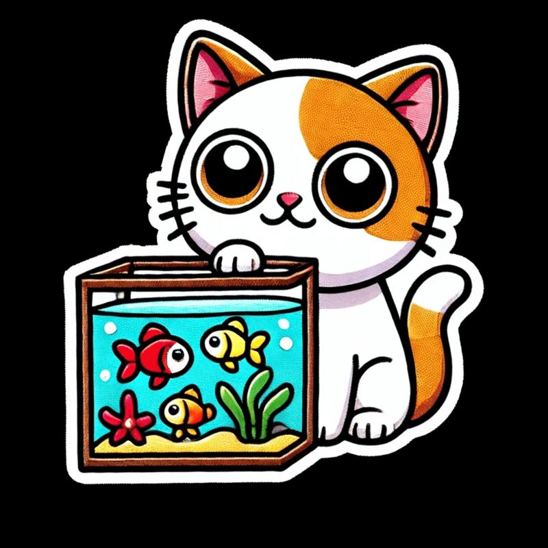 Mignon chat blanc roux assis près de l’aquarium
