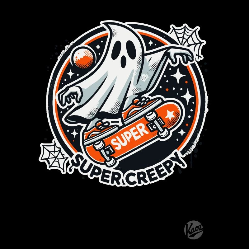 Scary ghost skateboarder on skateboard
