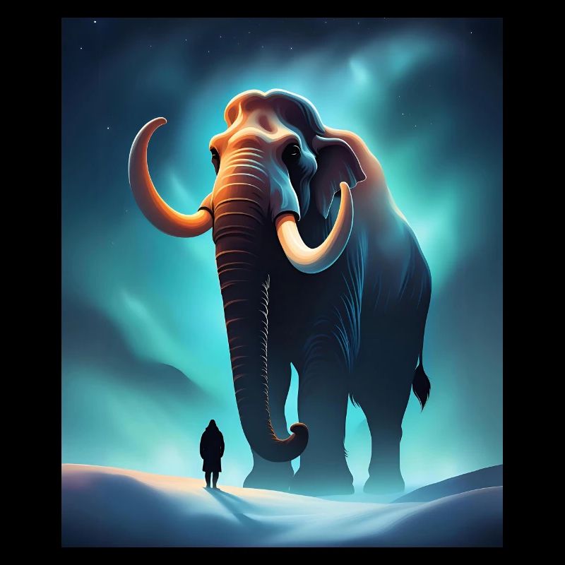 Cool mammoth and a human