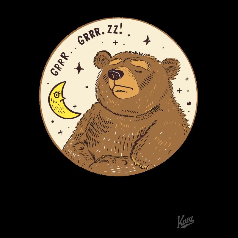 Tired sleeping bear with moon and stars