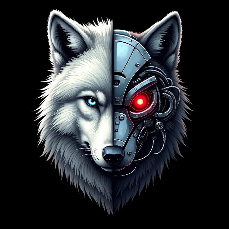 Lustiger Roboter Kunst Wolf Cyborg Tier AI Wolf
