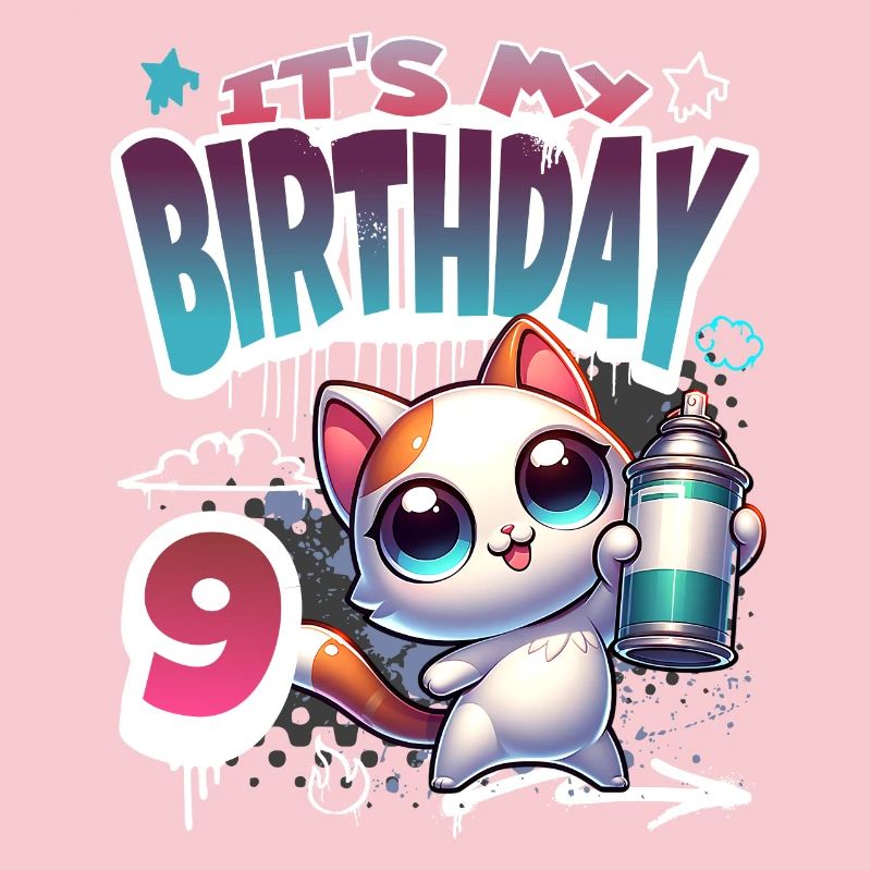 Graffiti de chat de 9e anniversaire