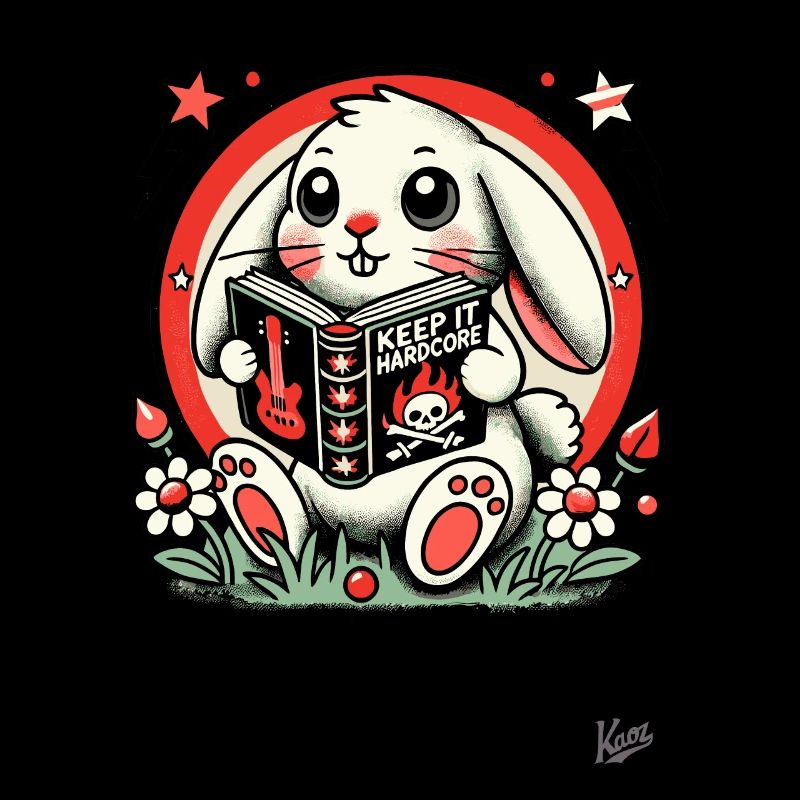 Cute bunny reading a book: Stay hardcore