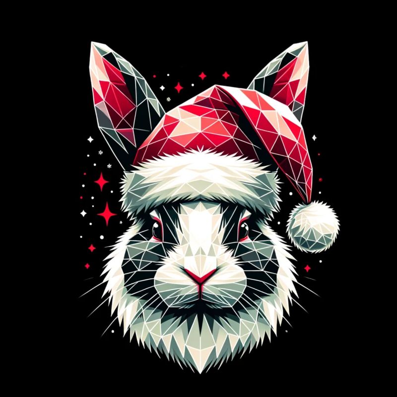 Polygon Art Bunny Wearing Santa Hat Original