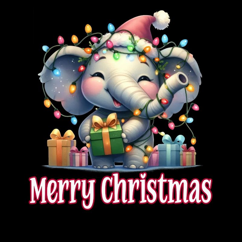 Petit éléphant Chapeau de Noël Joyeux Noël