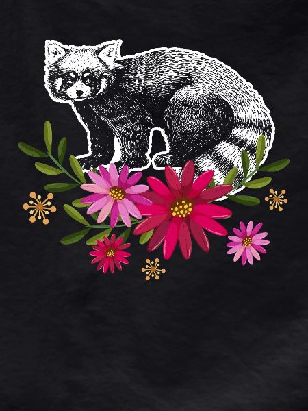 Red Panda With Flowers