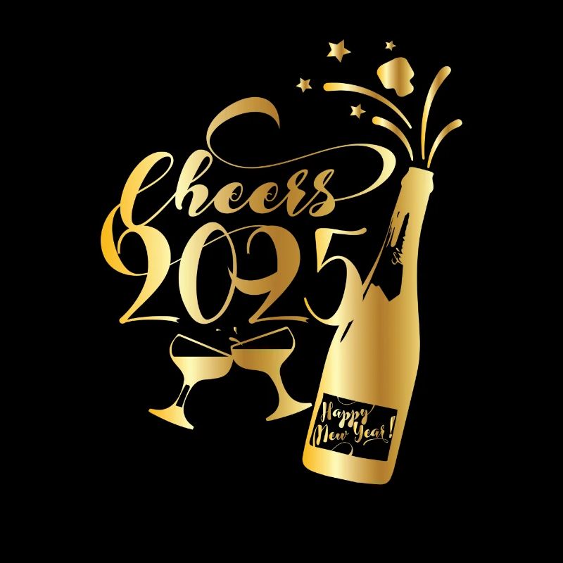Cheers 2025 – Conception du réveillon du Nouvel An avec vin mousseux et verres