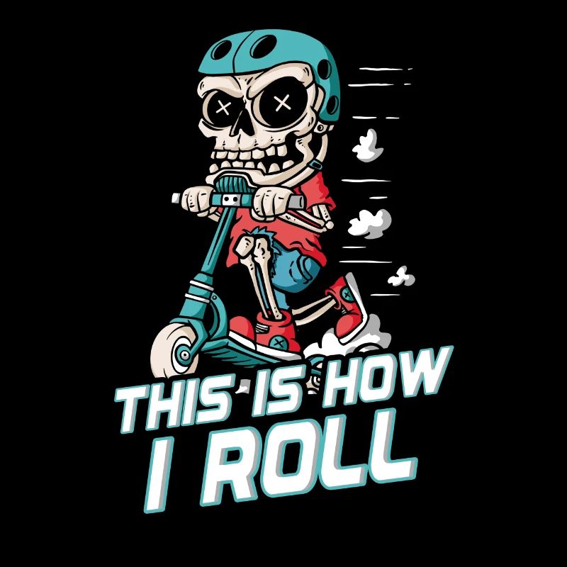 How I Roll : Squelette de patineur sur trottinette