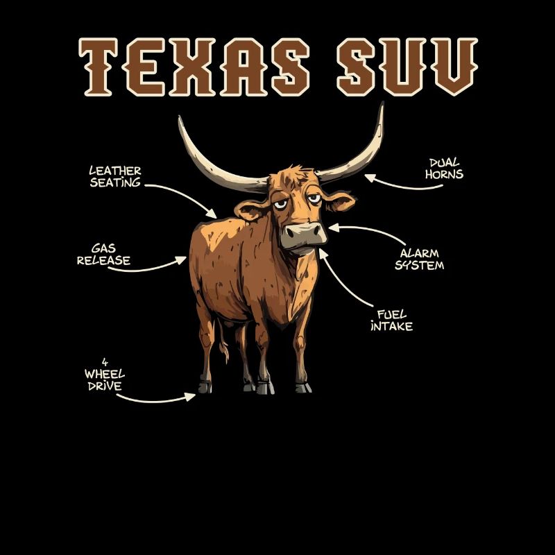 Texas SUV Funny Cow Design With Lettering