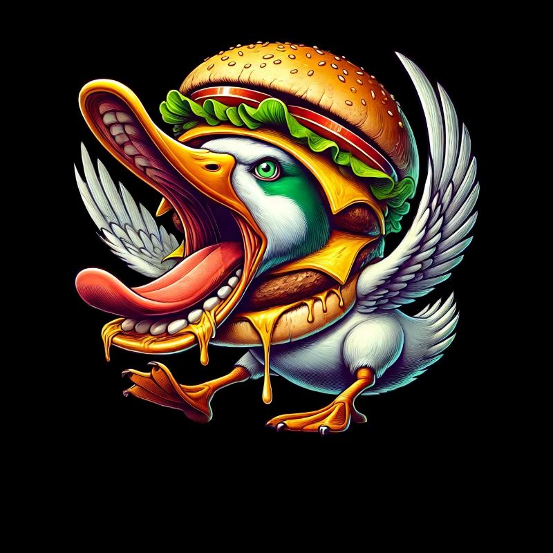 Aggressive Duck Burger Whimsical Fast Food Fun
