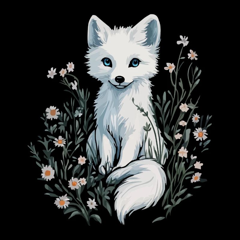 Peinture de renard blanc élégant dans un pré de fleurs