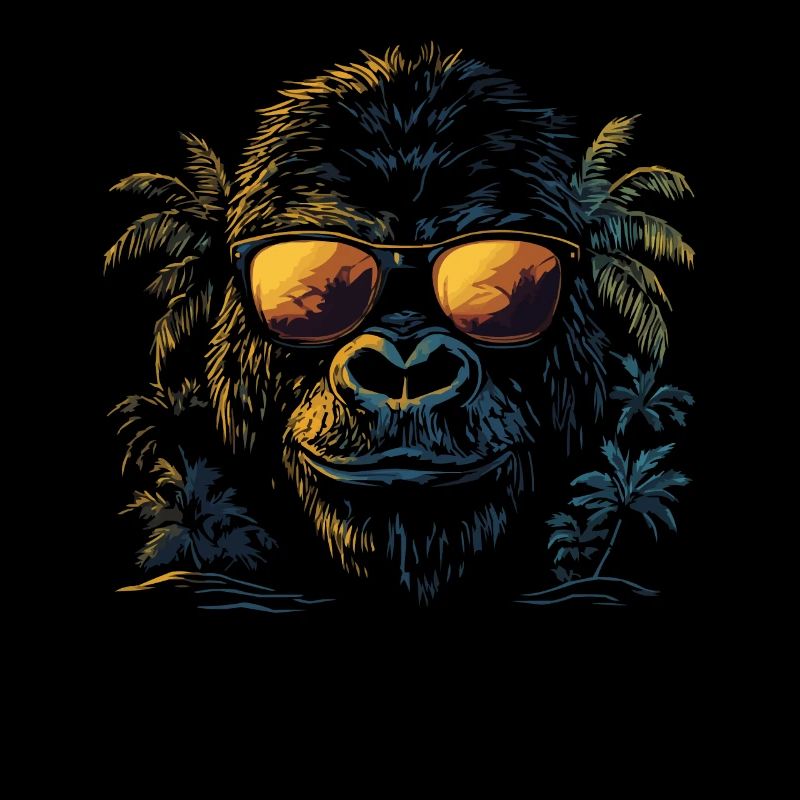 Cool monkey with sunglasses and palm trees for
