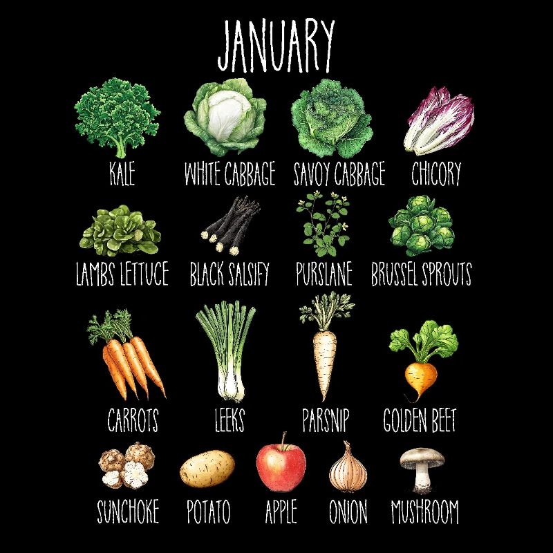 Janvier Collage de légumes et de fruits de saison