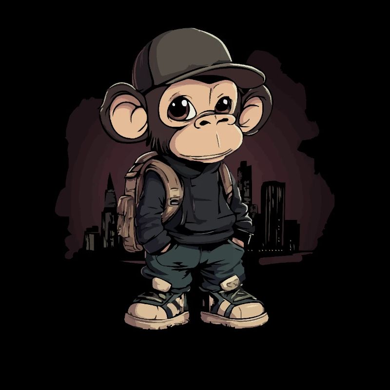 Cool Monkey With Baseball Cap And Backpack In Urban
