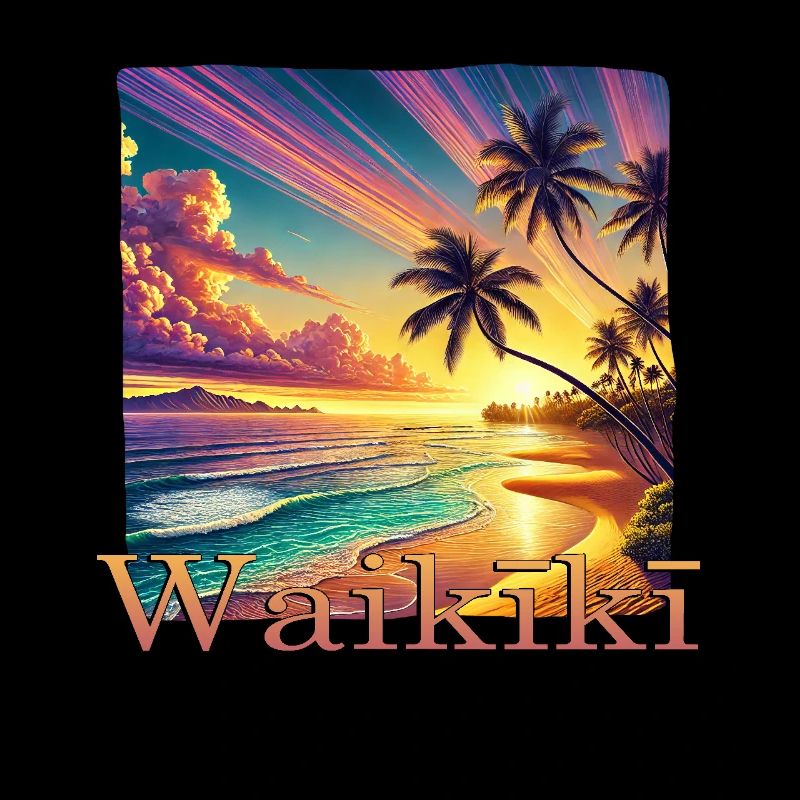 Waikiki Beach Sunset Palm Trees Sea