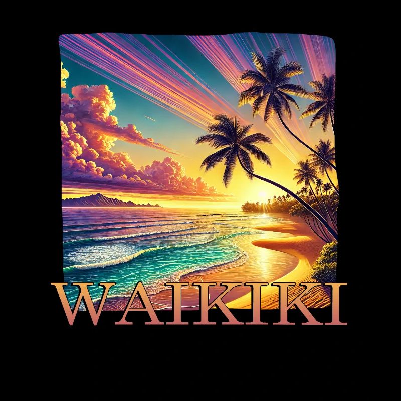Waikiki Sunset Palm Trees Sea Beach