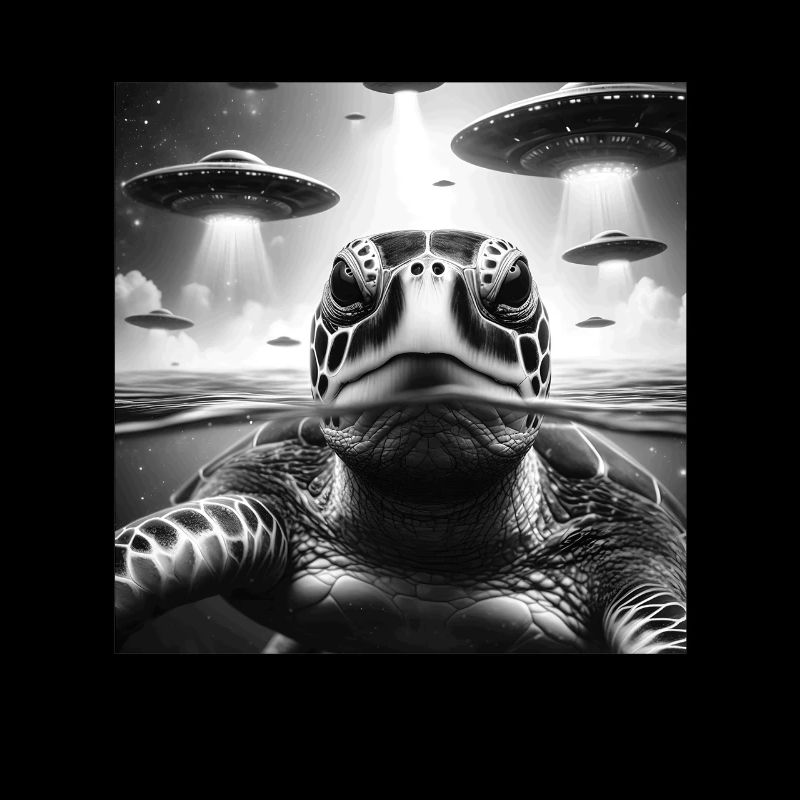 Sea Turtle Funny Graphic Selfie with UFOs Weird A