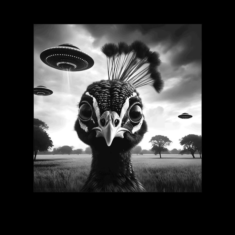 Peacock Funny Graphic Selfie with UFOs Weird Alien