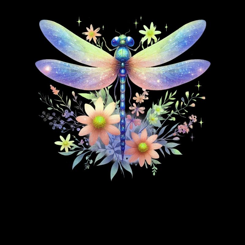 Libellule Et Fleurs Aquarelle Nature Motif