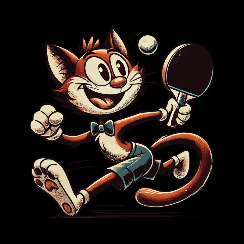 Drôle Chat de dessin animé rétro jouant au tennis de table