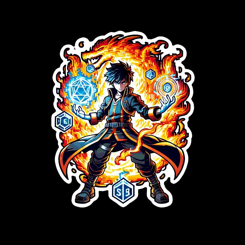 Anime Wizard Mage Fighting Dragon Pixelated Gamer