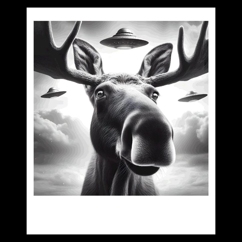 Moose Funny Graphic Selfie with UFOs Weird Aliens