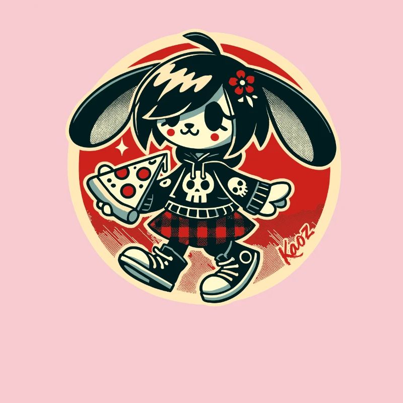 Funny punk bunny with pizza