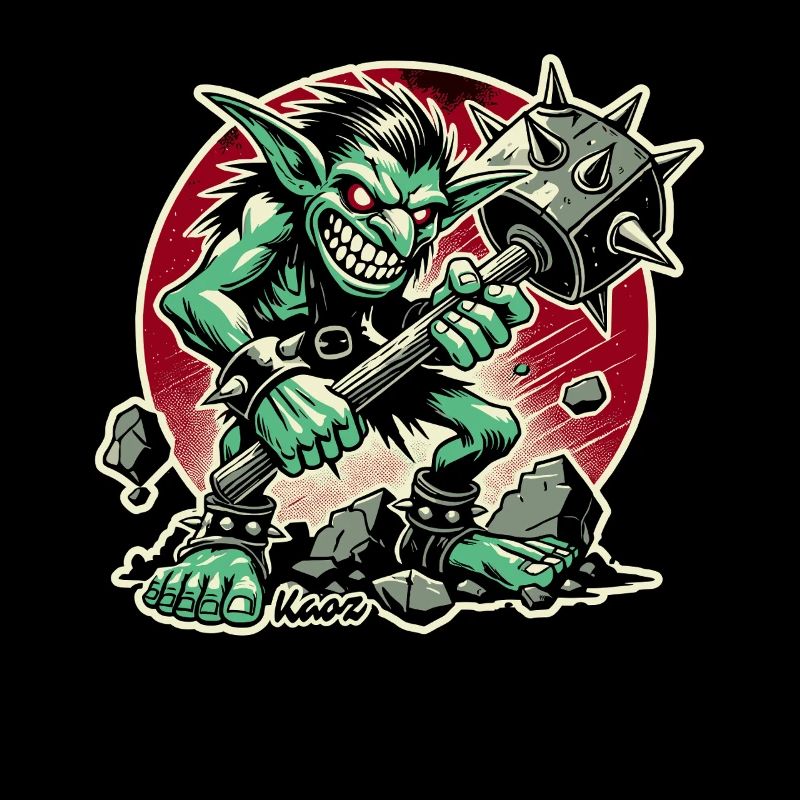 Fieser Goblin mit großem Hammer