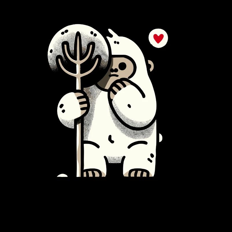 Little gorilla hiding behind a tree