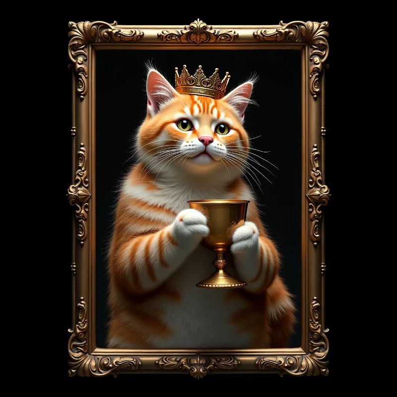 Mittelalter Katze im Bilderrahmen Kunst Krone