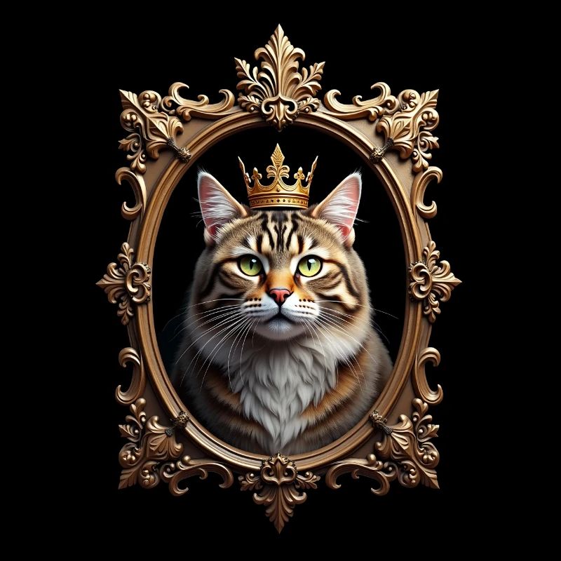 Mittelalter Katze im Bilderrahmen Kunst Krone